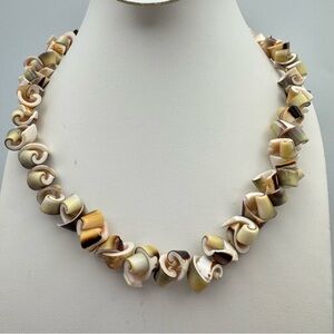 Natural Shell Bead Necklace 18" Twisted Shell Beads Neutral Tones